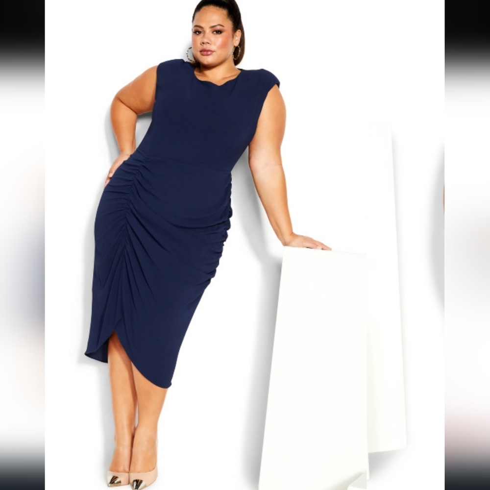 City Chic Sleeveless Midnight Blue Midi Dress Size 16